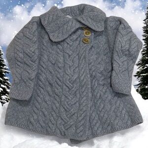Aran Woolen Mills Grey Thick Cableknit Two Button Jacket Girl’s Size S